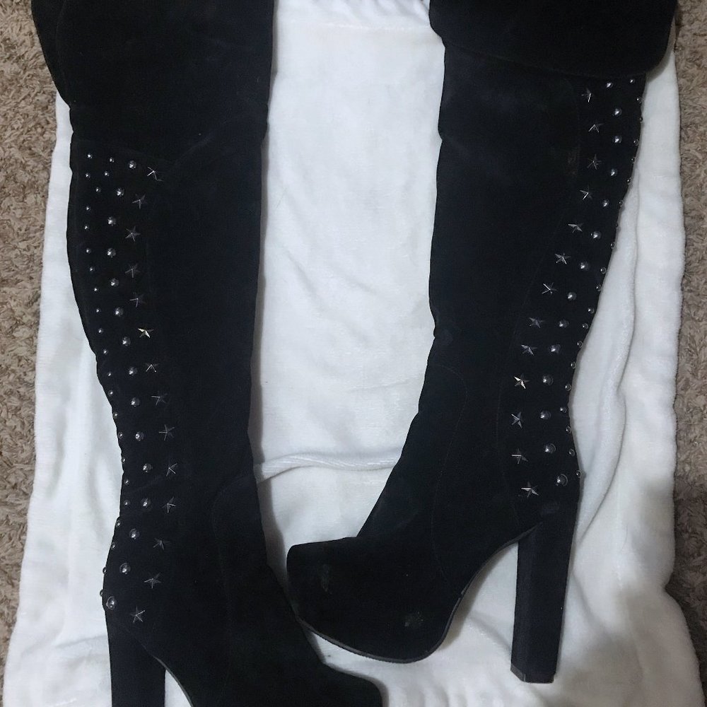 Womens Black Over-the-knee Thigh High Heeled Boots